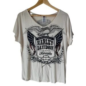 Harley-Davidson Women's Short Sleeve Flowy Beige T-Shirt Top, Large
